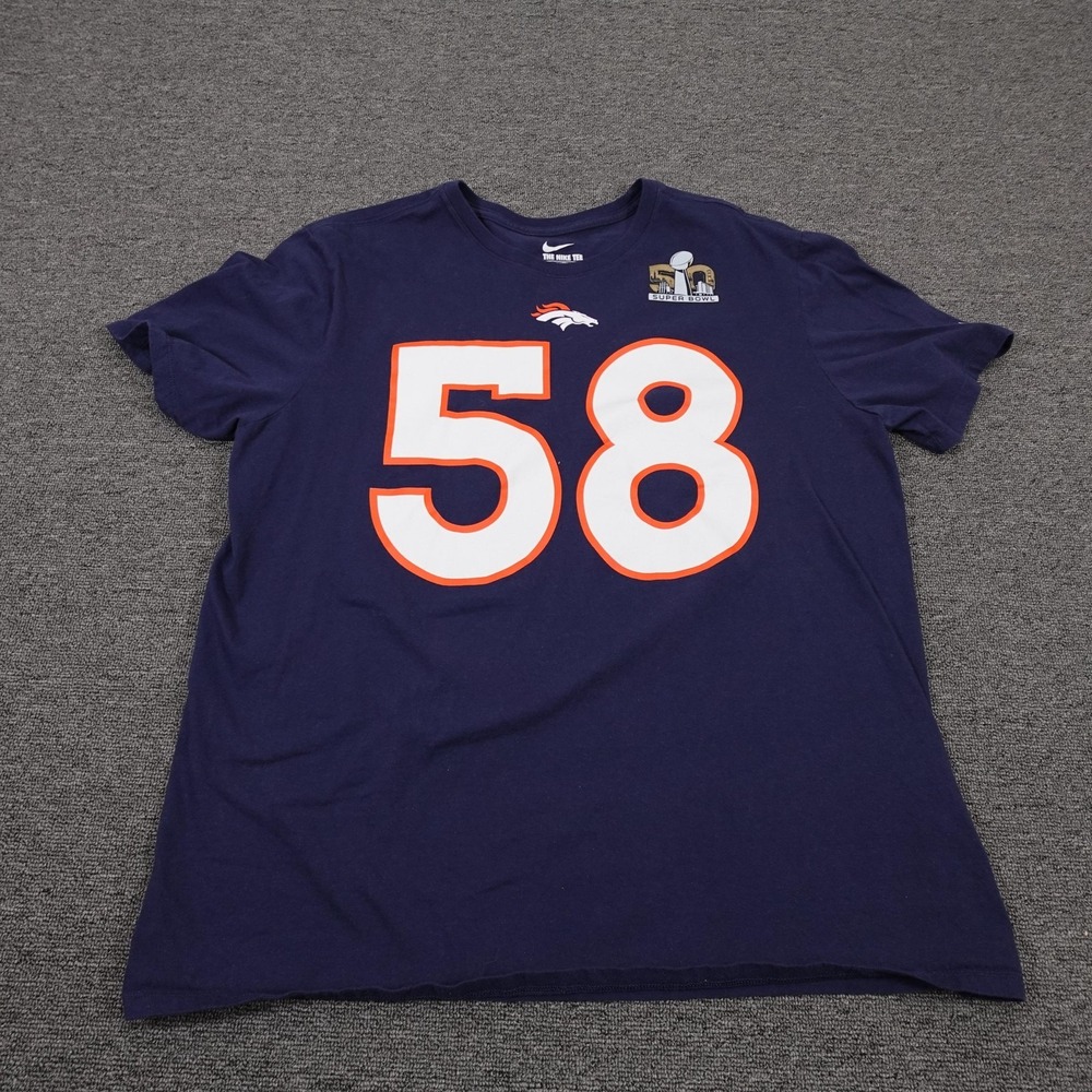 Denver Broncos Shirt Mens XL Blue NFL Football Super Bowl 50 Von Miller 58 Nike